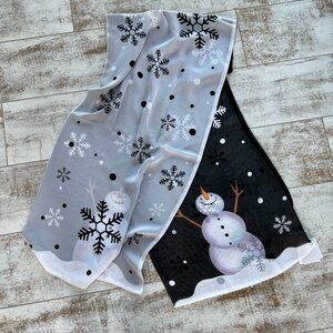 GREAT PRICE!  Super Soft Reversible Snowman & Snowflakes Chiffon Scarf
